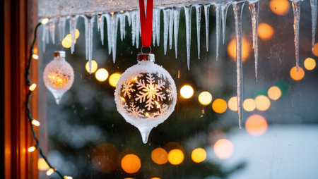 decoration from ice on the window glassの素材