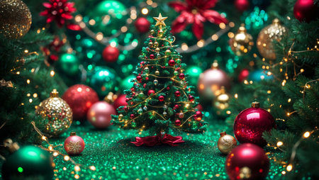 Christmas tree decoration and glitter lightsの素材