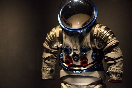 Prototype space suit from the early 1960s. This suit was never worn in space, but is on display at the Kennedy Space Center Apollo - Saturn V Center in Florida.のeditorial素材