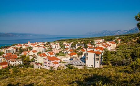 View of Adriatic resort town Promajna, Makarska riviera, Croatiaの写真素材