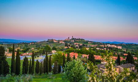 San Gimignano town skyline and medieval towers. Tuscany, Italy, Europe.の写真素材