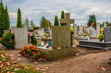 Colorful candles on the cemetery at All Saints Day, Polandの写真素材