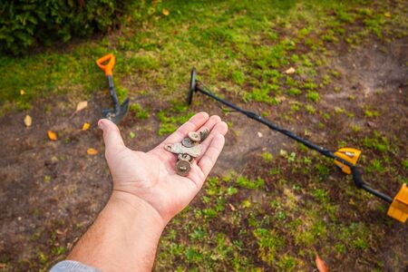 Search for treasure using a metal detectorの写真素材