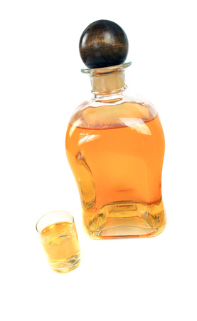 liqueur bottle on white backgroundの写真素材