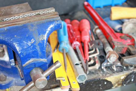 Workshop scene. Tools on the tableの写真素材