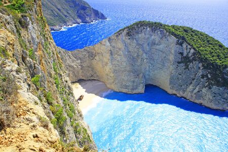 Ship Wreck beach and Navagio bay. The most famous natural landmark of Zakynthos, Greek island in the Ionian Seaの写真素材