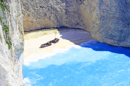 Ship Wreck beach and Navagio bay. The most famous natural landmark of Zakynthos, Greek island in the Ionian Seaの写真素材