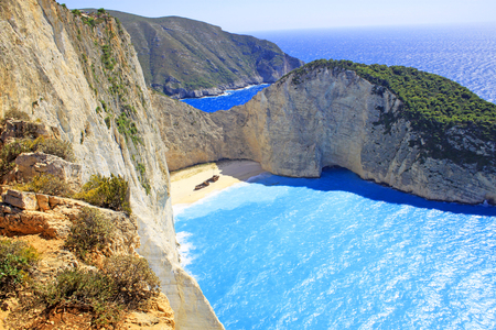Ship Wreck beach and Navagio bay. The most famous natural landmark of Zakynthos, Greek island in the Ionian Seaの写真素材