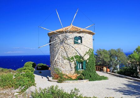 Traditional old windmill on the island of Zakynthos, Greece.の写真素材