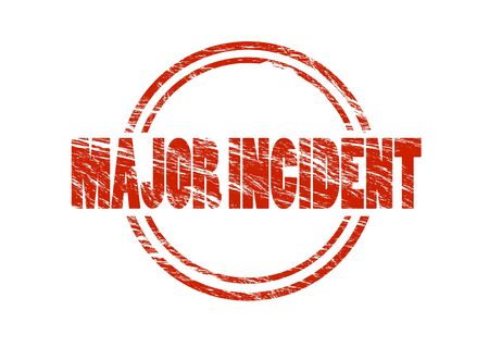 major incident red vintage rubber stamp isolated on white backgroundの写真素材