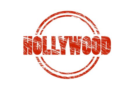 hollywood red rubber vintage stamp isolated on white backgroundの写真素材
