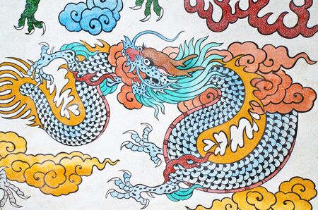 colorful chinese dragon at the wall of temple, Thailand   No any trademark or restrict matter in...