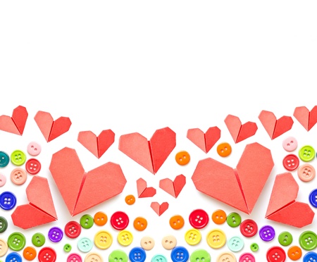 Paper heart and colorful plastic buttons with copy space  Valentines day theme  の写真素材