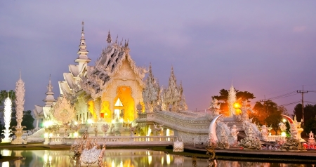 Famous white church in Wat Rong Khun, Chiang Rai province, northern Thailand before sunrise の写真素材