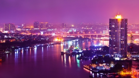 Panorama view of Bangkok city scape at nighttimeの写真素材