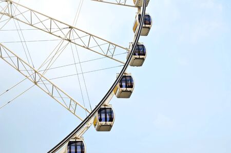 Close up of big ferris wheel against  blue sky