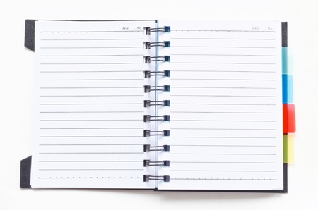 Open ring binder notebook on white backgroundの写真素材