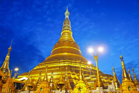 Shwedagon Golden Pagoda Temple  in the beautiful sunset in Yangon, Myanmar  Burma の写真素材