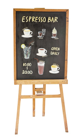 Beverages colored doodles on menu board isolated on white background.の写真素材
