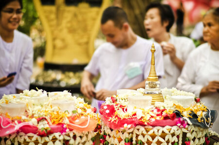 NONTHABURI THAILAND-APRIL 13  people showering Buddhist relics in Songkran festival in temple on April 13, 2014 in Nonthaburi,Thailand  のeditorial素材
