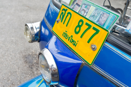 CHIANGMAI, THAILAND - JULY 29: Close up of Tuk Tuk  or sam-lor meaning three-wheeler on July 29, 2014  in Chiang Mai,Thailand. Tuk Tuk  is one of the public transport in Thailand.のeditorial素材