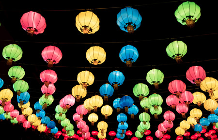 Chinese lanterns hanging  in street during the Chinese New Yearの写真素材