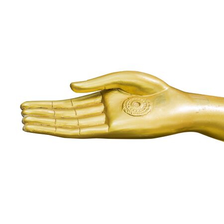 hand of golden Buddha statue  isolated on white background, clipping path includedの写真素材