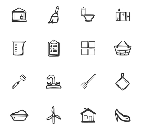 Doodle Cleaning company icons set for web designのイラスト素材