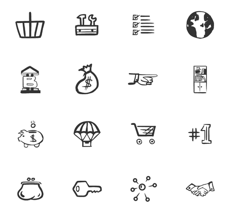 Doodle business icons set for website design illustration.のイラスト素材
