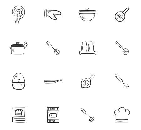 Doodle Kitchen accessories icons set for website designのイラスト素材