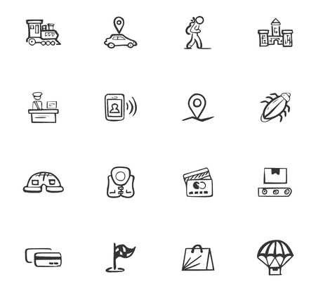 Doodle Travel icons set for website designのイラスト素材