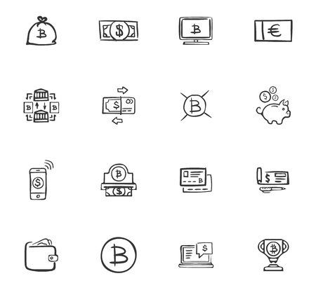 Doodle Cripto-currecy icons set for website designのイラスト素材
