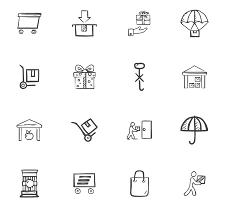 Doodle Logistics icons set for website designのイラスト素材