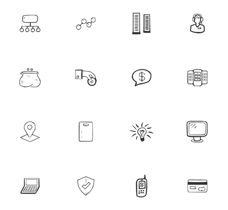 Doodle business icons set for website design.のイラスト素材