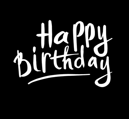 Hand drawn ink lettering Happy Birthday isolated white on black background.のイラスト素材