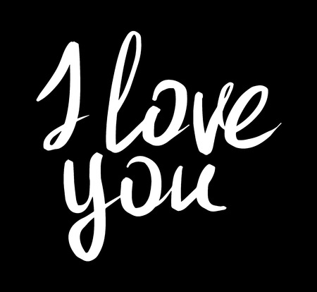Hand drawn ink lettering I love you isolated white on black background.のイラスト素材