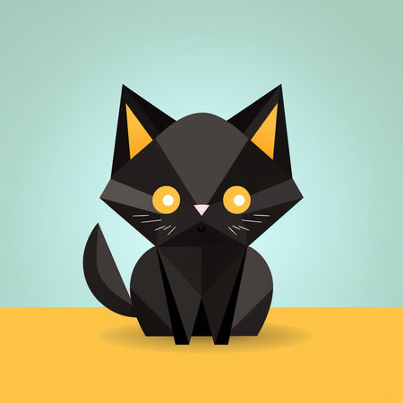 Cute cartoon black cat isolated on blue background. Vector illustration.の素材