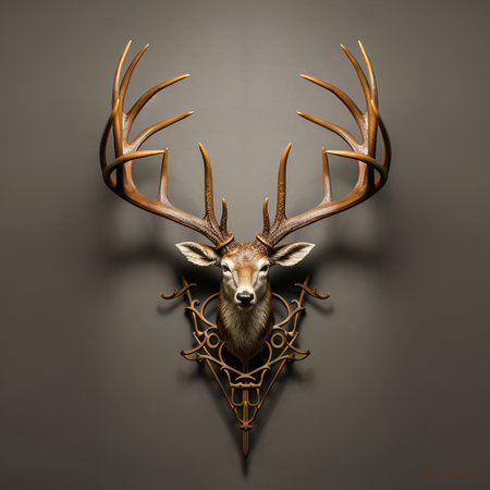 Deer head with antlers on dark background. 3d renderの素材