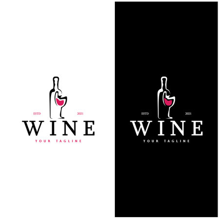 Wine logo with wine glasses and bottles.for night clubs,bars,cafe and wine shops.のイラスト素材