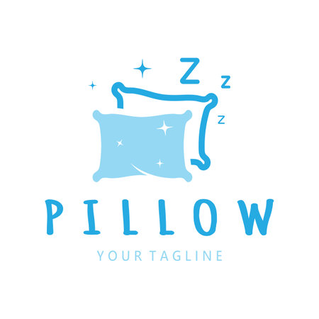 Creative logo designs for pillows, blankets, bed sheets and beds, sleep, zzz, clock, moon and stars.のイラスト素材