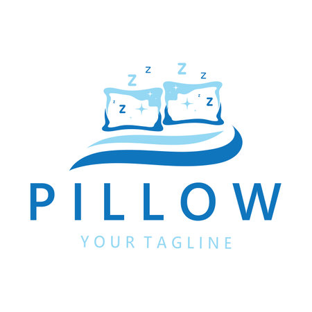 Creative logo designs for pillows, blankets, bed sheets and beds, sleep, zzz, clock, moon and stars.のイラスト素材