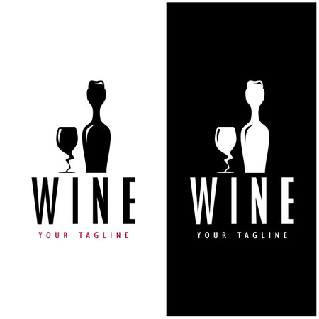 Wine logo with wine glasses and bottles.for night clubs,bars,cafe and wine shops.のイラスト素材