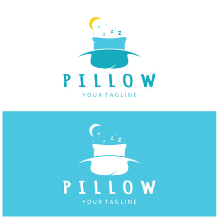Creative logo designs for pillows, blankets, bed sheets and beds, sleep, zzz, clock, moon and stars.のイラスト素材
