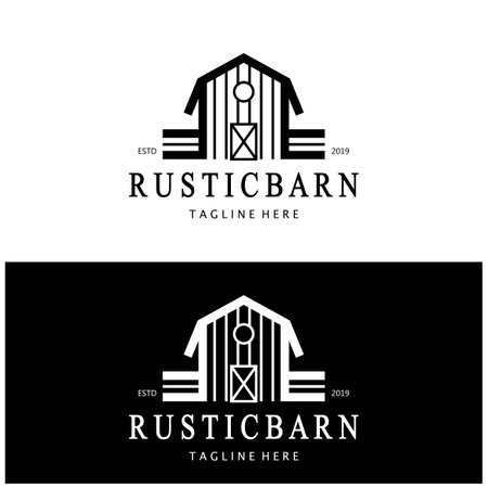 Vintage organic farmhouse or barn,warehouse, rustic barn and animal farmhouse logo design.のイラスト素材