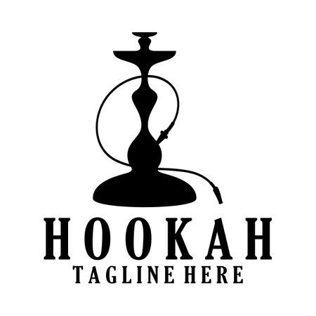 Vintage hookah, shisha or water pipe logo silhouette for club, bar,cafe,vape and shop.のイラスト素材