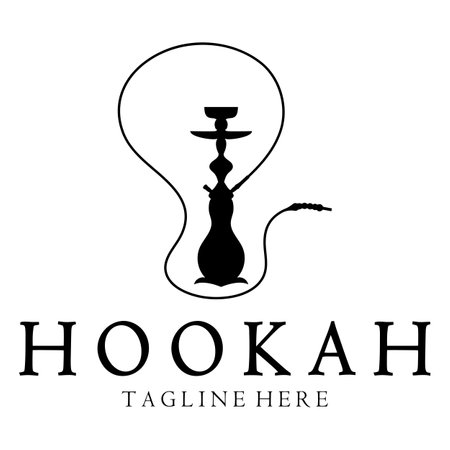 Vintage hookah, shisha or water pipe logo silhouette for club, bar,cafe,vape and shop.のイラスト素材