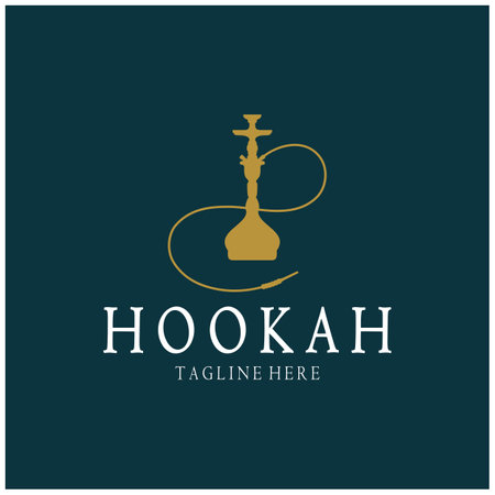 Vintage hookah, shisha or water pipe logo silhouette for club, bar,cafe,vape and shop.