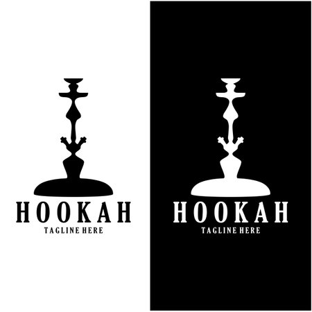 Vintage hookah, shisha or water pipe logo silhouette for club, bar,cafe,vape and shop.のイラスト素材