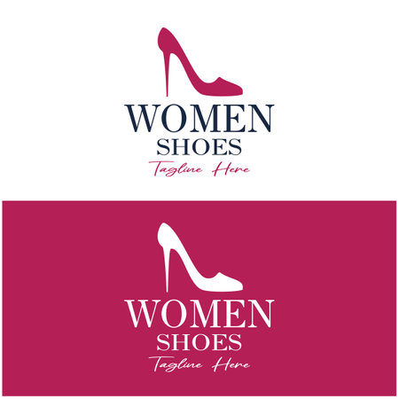 Logo for women's high heel shoes that is elegant and luxurious and feminine. Logo for business, women's shoe shop, fashion, shoe company, beauty.のイラスト素材