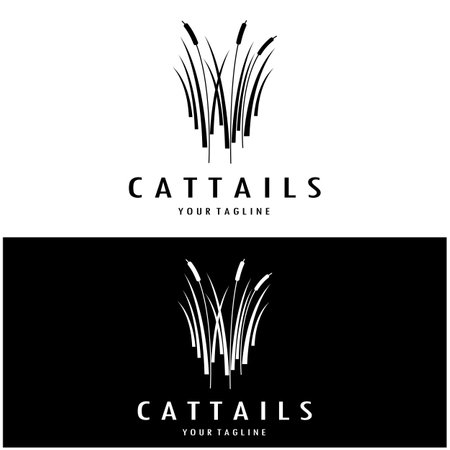 cattails or river reed grass plant logo design, aquatic plants, swamp, wild grass vectorのイラスト素材